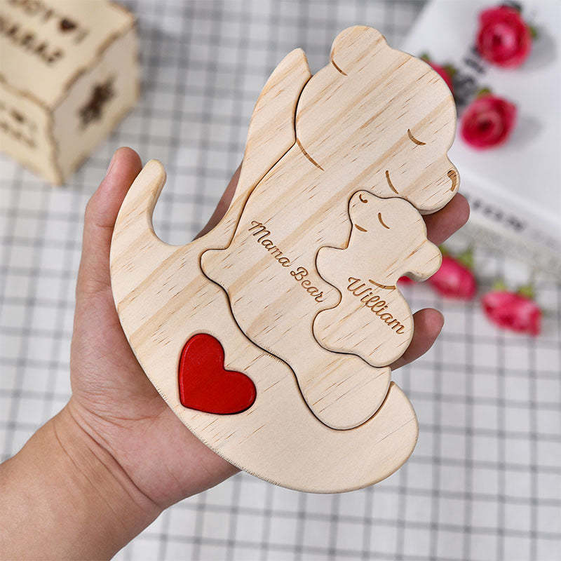 Mama Bear - Gift For Mothers & Grandmas - Personalized Custom Shaped Wooden Puzzle