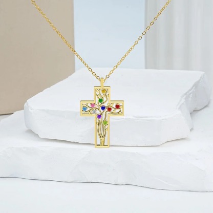 Cross Family Tree Birthstones Necklace
