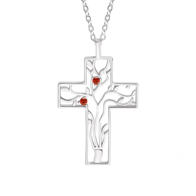 Family Tree Birthstones Cross Necklace