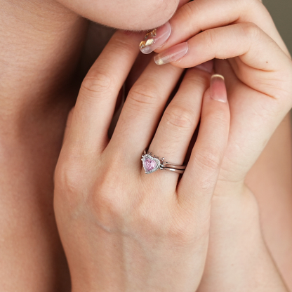 Halo Heart Cut Personalized Gemstone Reversible Ring