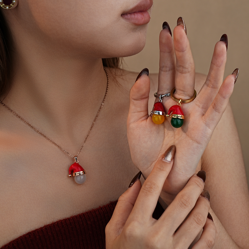 Christmas Hat Crystal Bead Necklace & Keychain