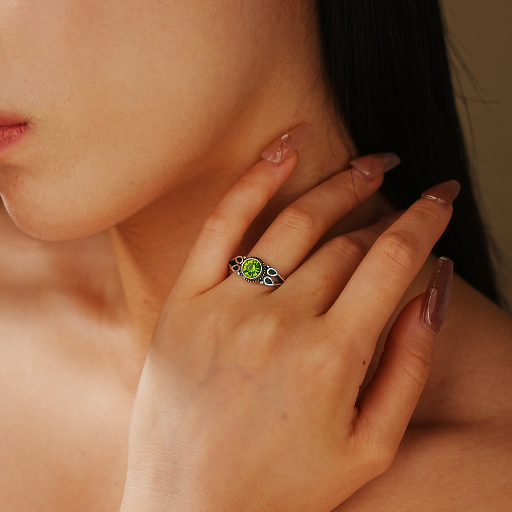 Round Birthstone Corroded Ring