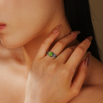 Round Birthstone Corroded Ring