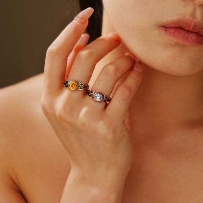 Round Birthstone Corroded Ring