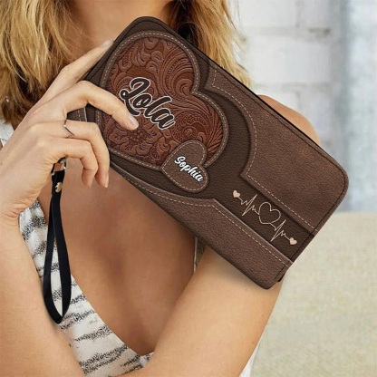 Grandma/Mom's Little Sweethearts - Personalized Leather Long Wallet