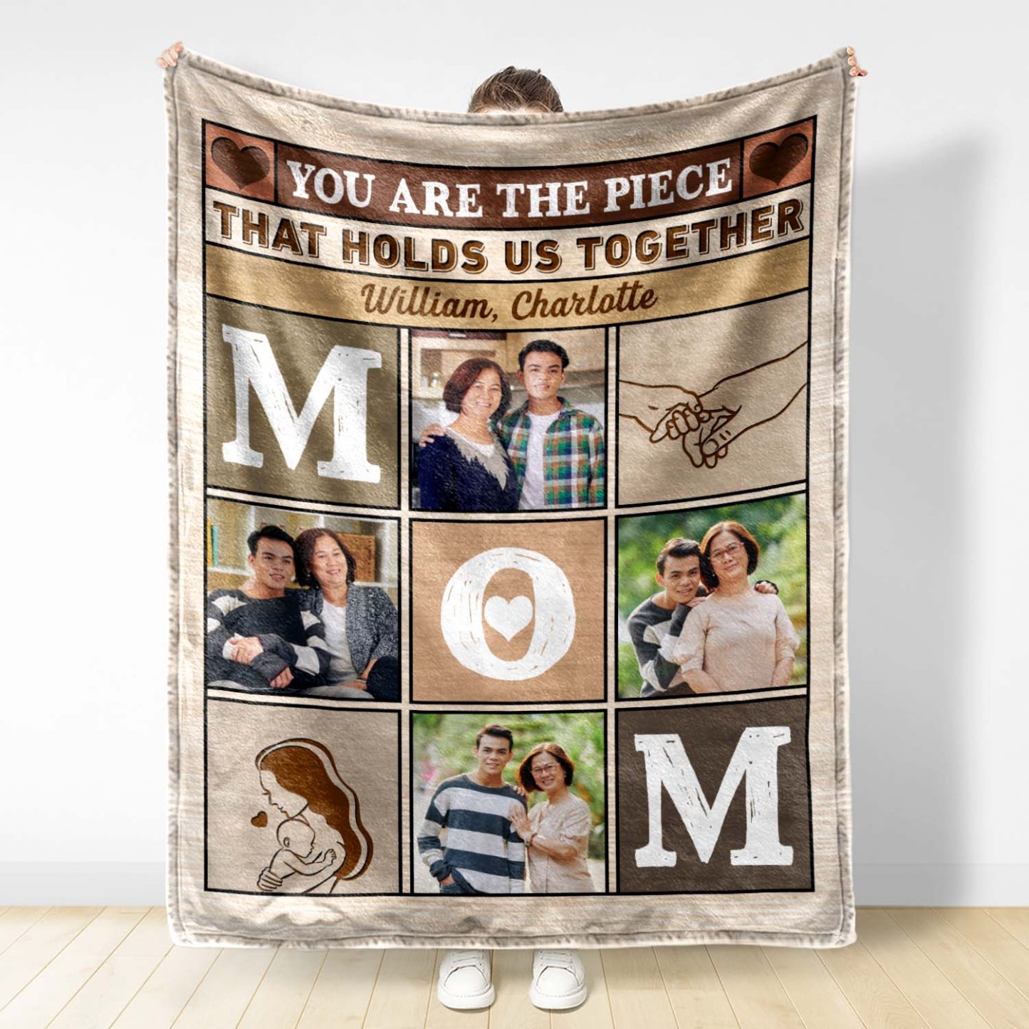 Mother's Day Gift🎁Custom Photo Mom You Are The Piece That Holds Us Together - Personalized Custom Fleece Blanket