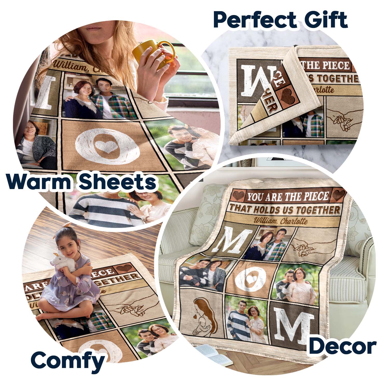 Mother's Day Gift🎁Custom Photo Mom You Are The Piece That Holds Us Together - Personalized Custom Fleece Blanket