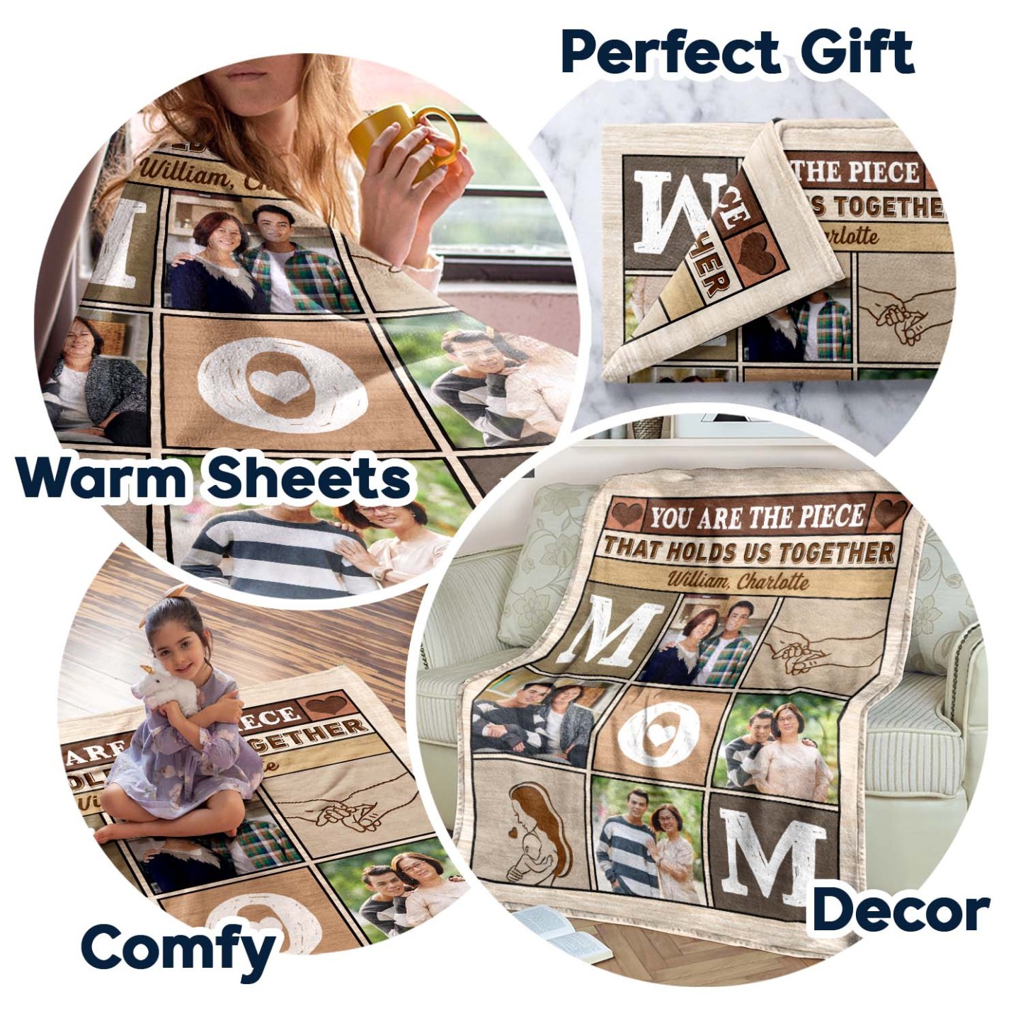 Mother's Day Gift🎁Custom Photo Mom You Are The Piece That Holds Us Together - Personalized Custom Fleece Blanket