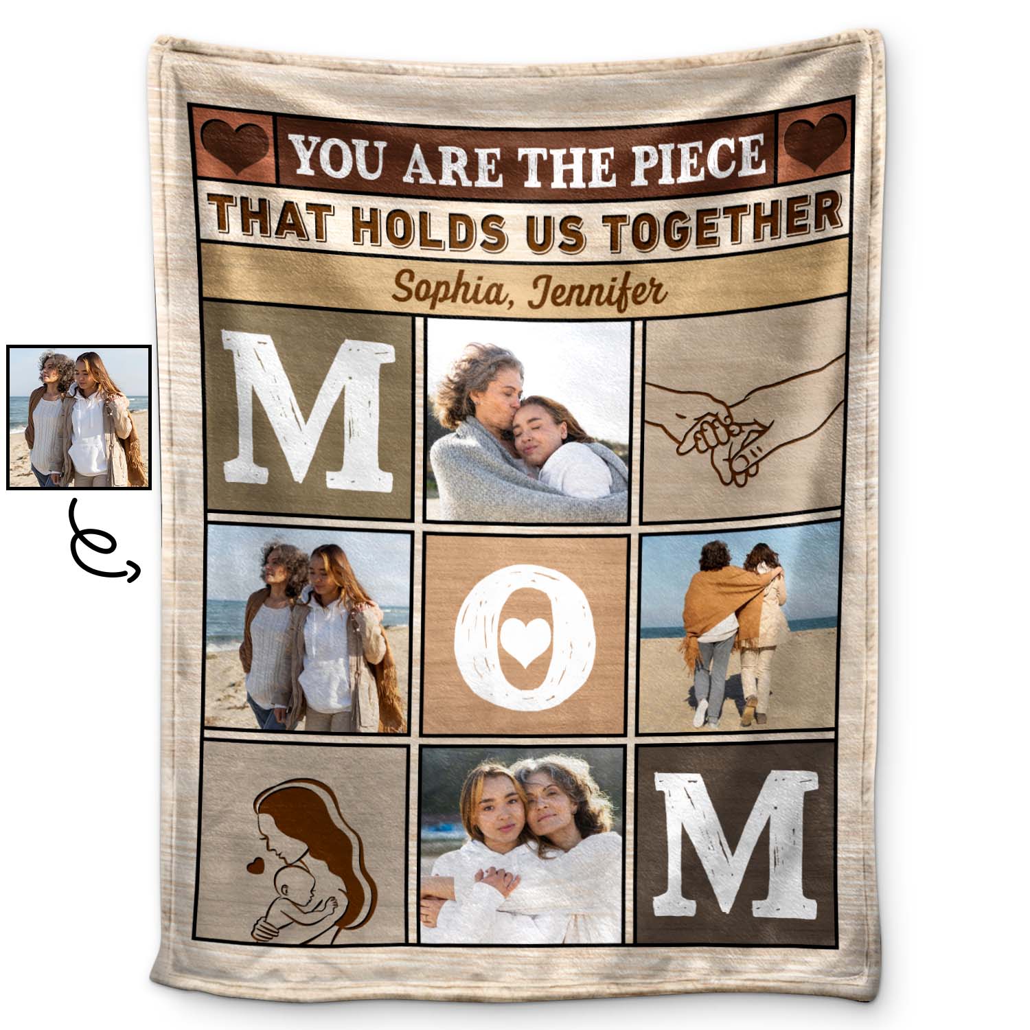 Mother's Day Gift🎁Custom Photo Mom You Are The Piece That Holds Us Together - Personalized Custom Fleece Blanket