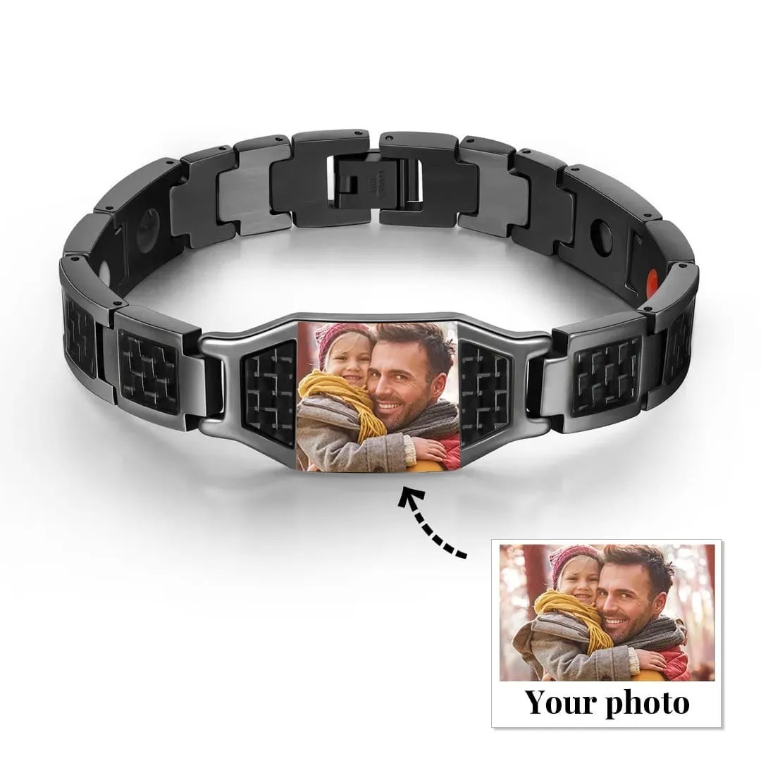 Father's Day🎁 Customizable Titanium Steel Carbon Fiber Photo Bracelet