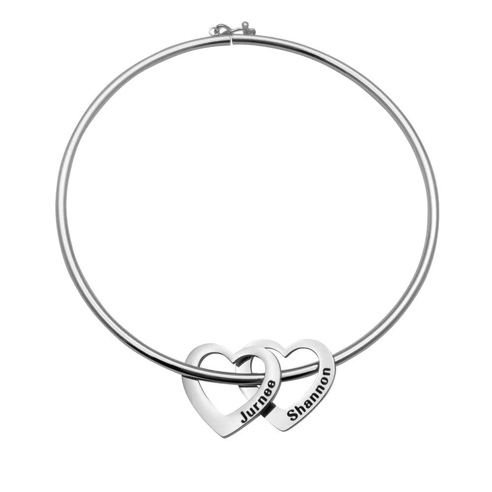 Bangle Bracelet with Heart Shape Pendants