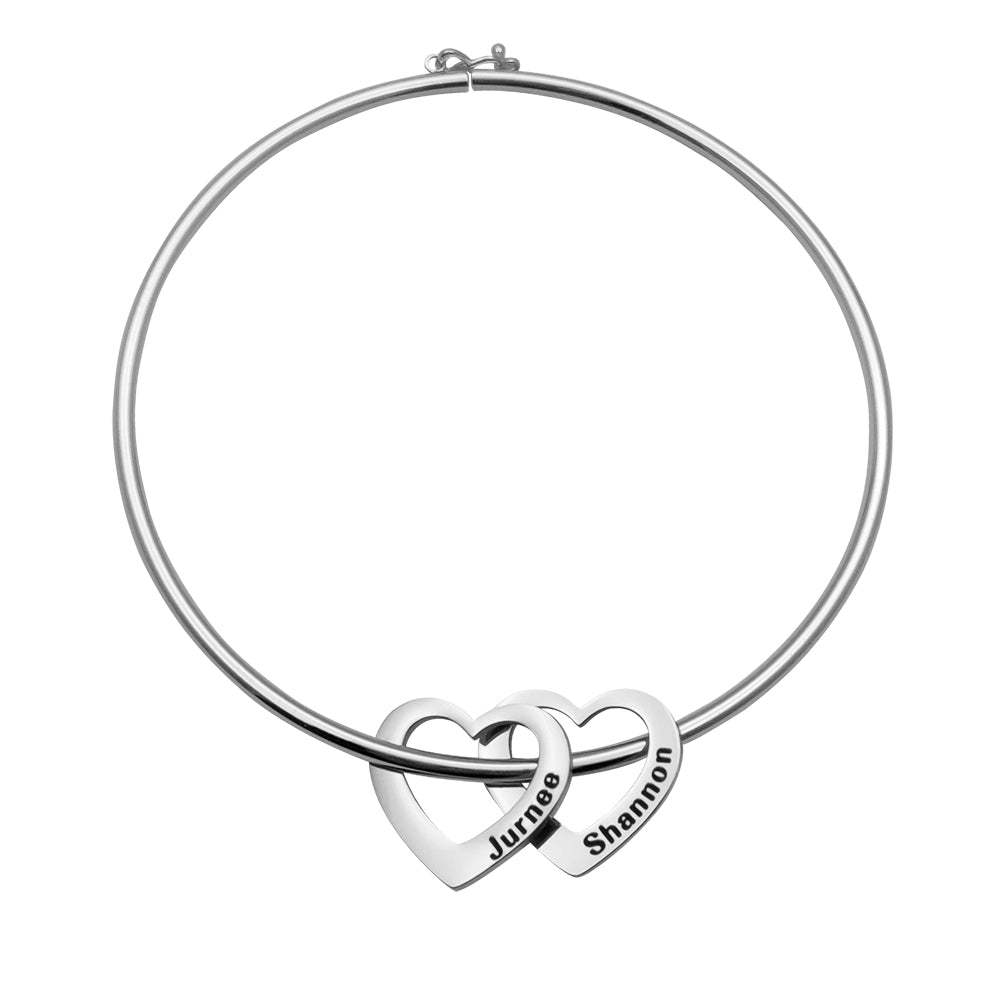 Bangle Bracelet with Heart Shape Pendants