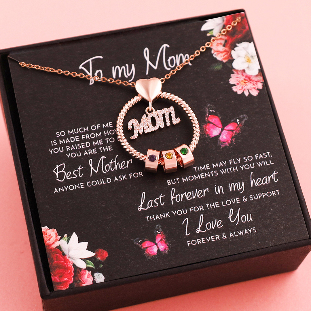Personalized Necklace with 2 Birthstones Family Necklace For Mother