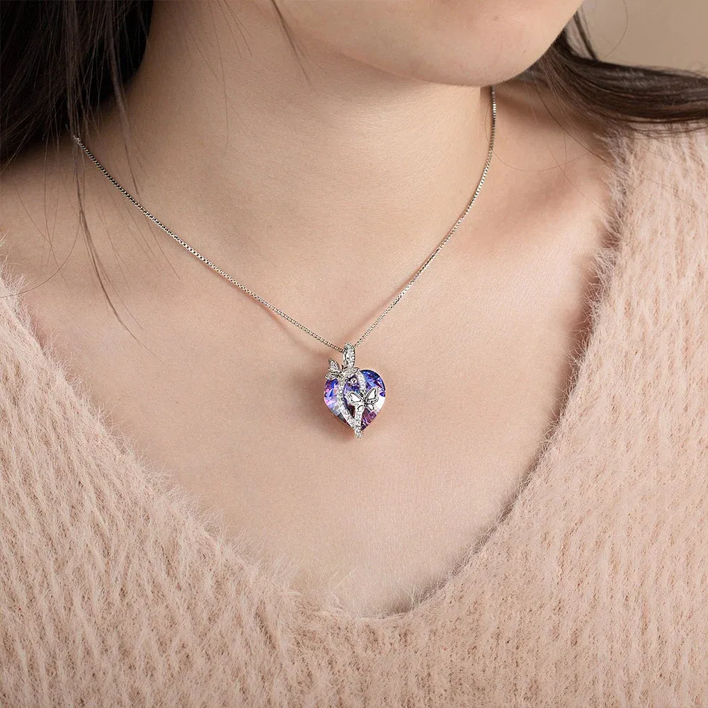 Personalized Butterfly Pendant Zircon Necklace Adorned with Heart Crystal Engraved Name Gift for Woman