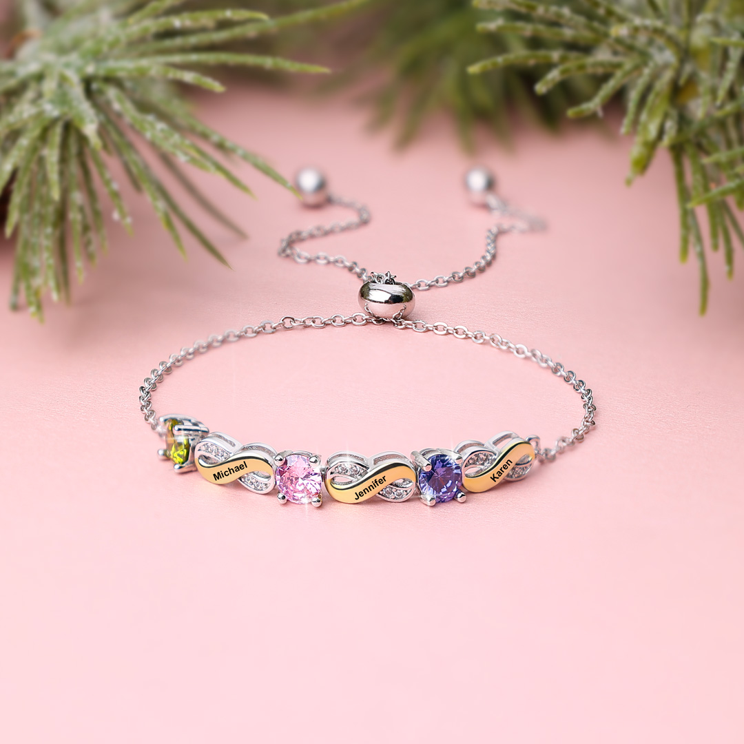 Custom Infinity Bracelet, Personalized Family Bracelet for Mom