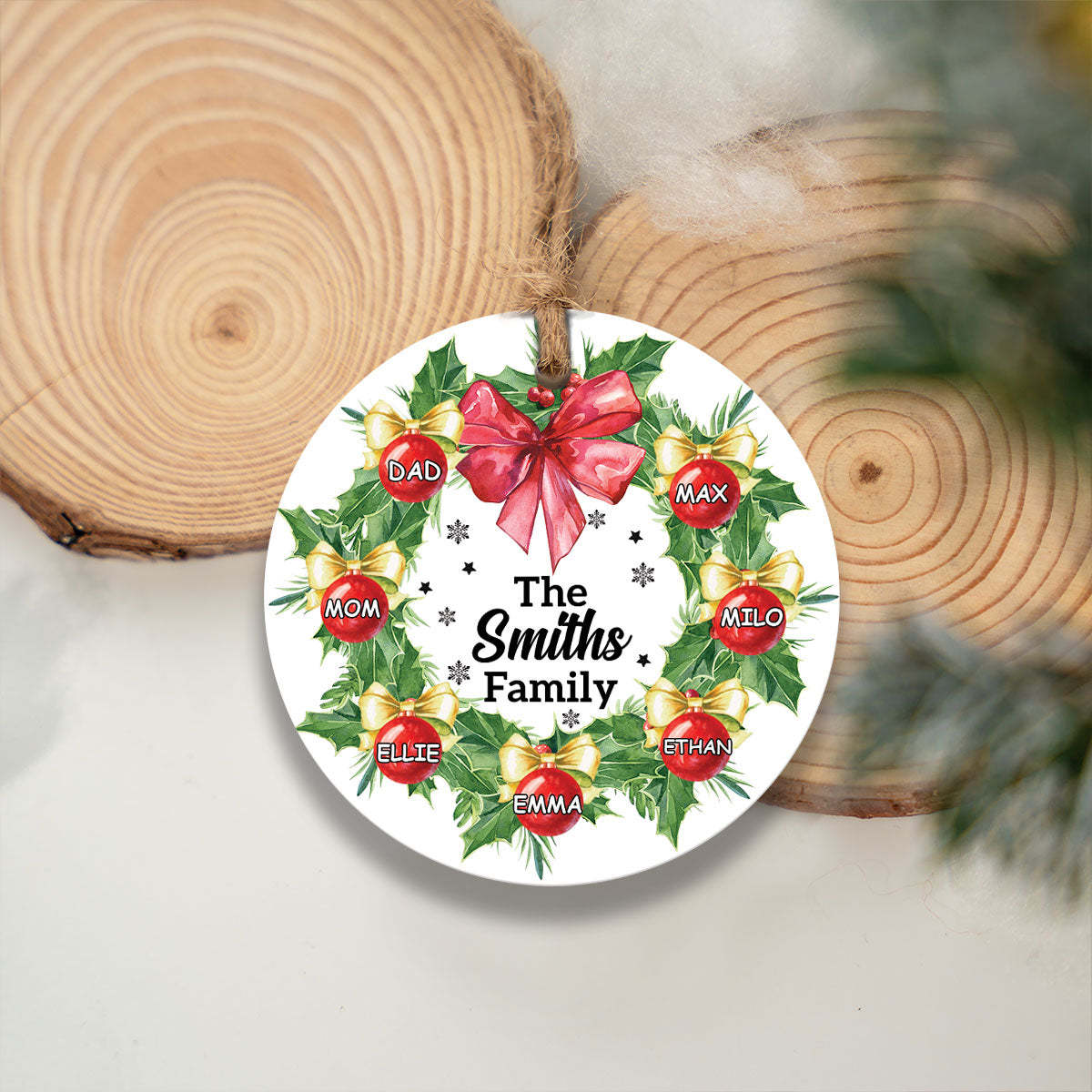 Personalized Family Christmas Ornament, Christmas Wreath Ornament, Family Christmas Keepsakes, Christmas Gifts