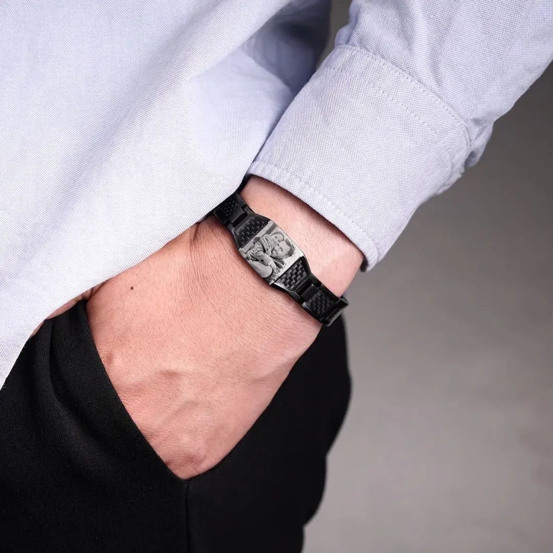 Father's Day🎁 Customizable Titanium Steel Carbon Fiber Photo Bracelet