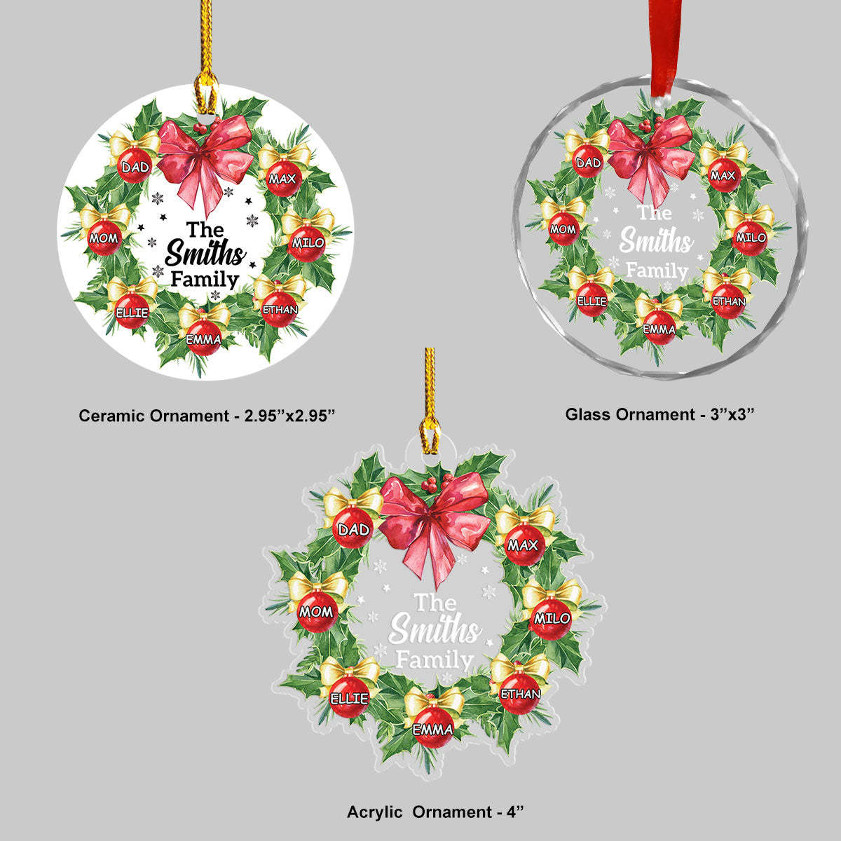 Personalized Family Christmas Ornament, Christmas Wreath Ornament, Family Christmas Keepsakes, Christmas Gifts