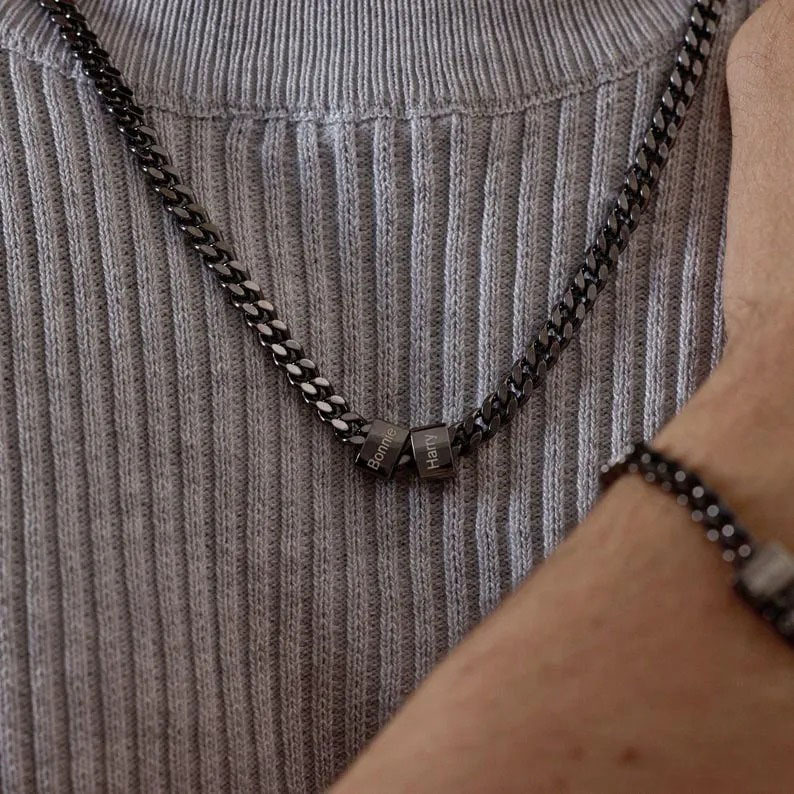 Customized Gift For Dad🎁 Cuban Chain Name Beaded Necklace