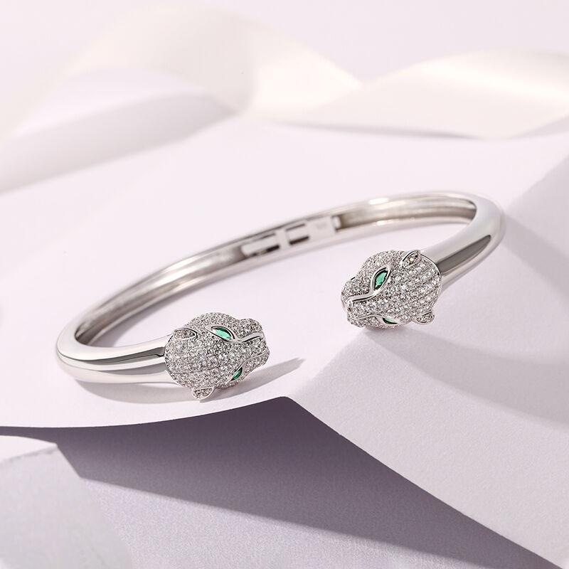 "Wild Beauty" Two Leopard Sterling Silver Bangle