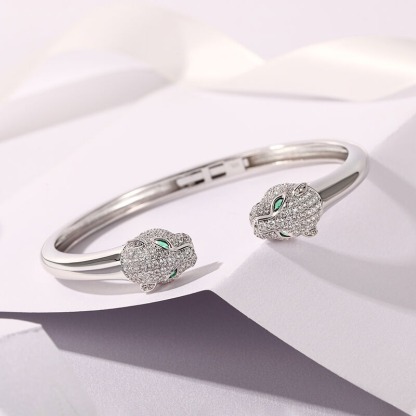 "Wild Beauty" Two Leopard Sterling Silver Bangle