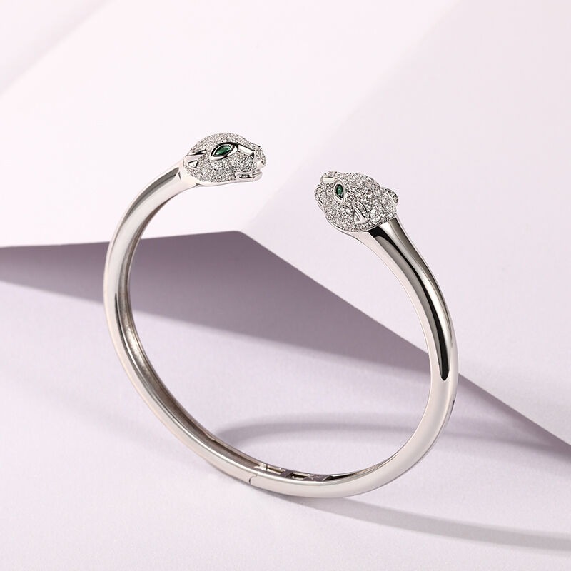 "Wild Beauty" Two Leopard Sterling Silver Bangle