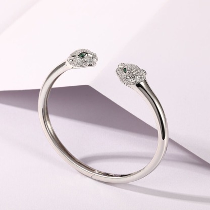 "Wild Beauty" Two Leopard Sterling Silver Bangle