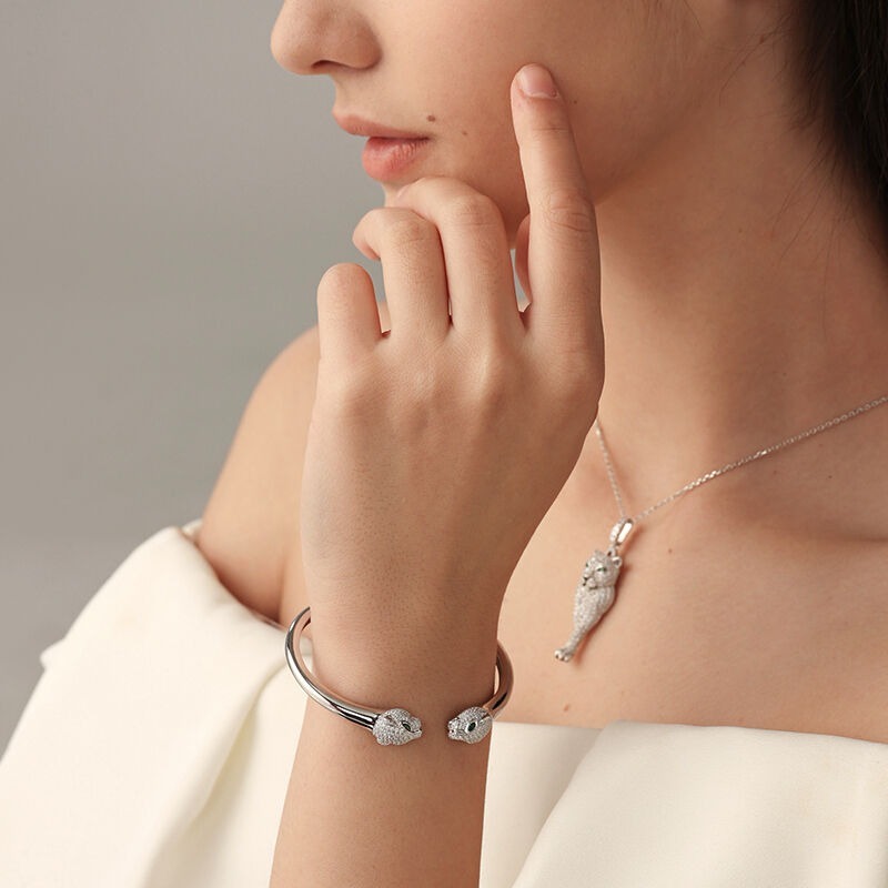 "Wild Beauty" Two Leopard Sterling Silver Bangle