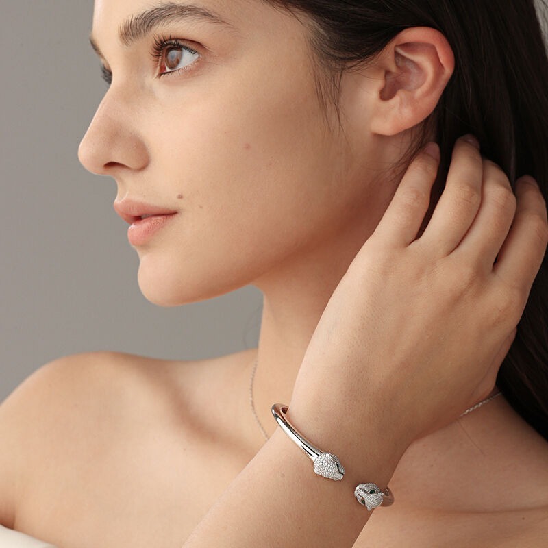 "Wild Beauty" Two Leopard Sterling Silver Bangle