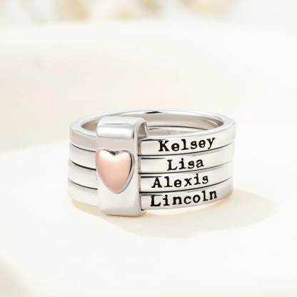 Personalized Sterling Silver Heart Women Stacking Rings