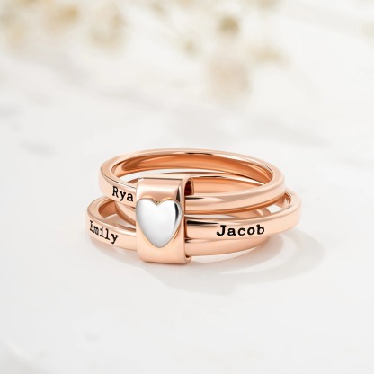 Personalized Sterling Silver Heart Women Stacking Rings