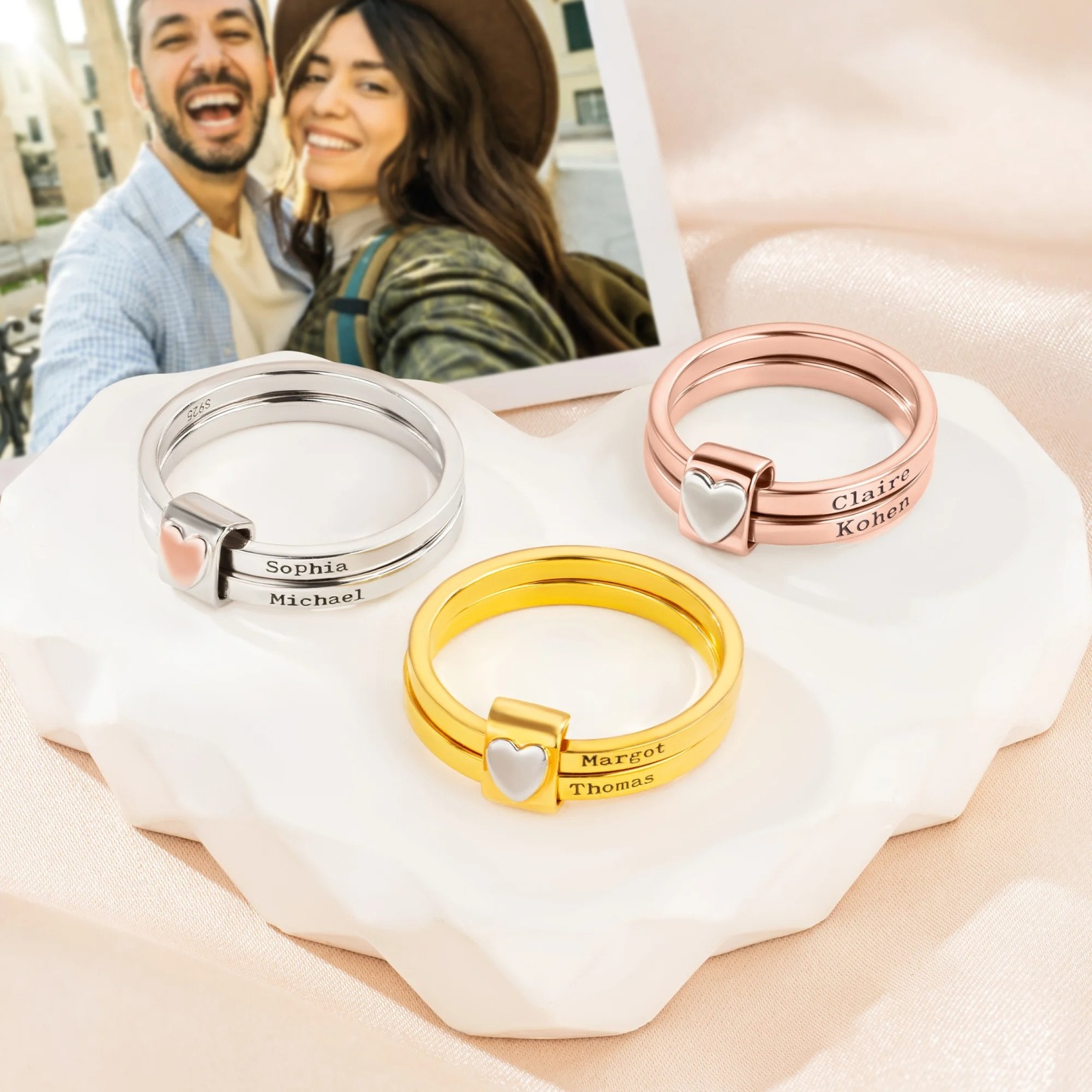 Personalized Sterling Silver Heart Women Stacking Rings