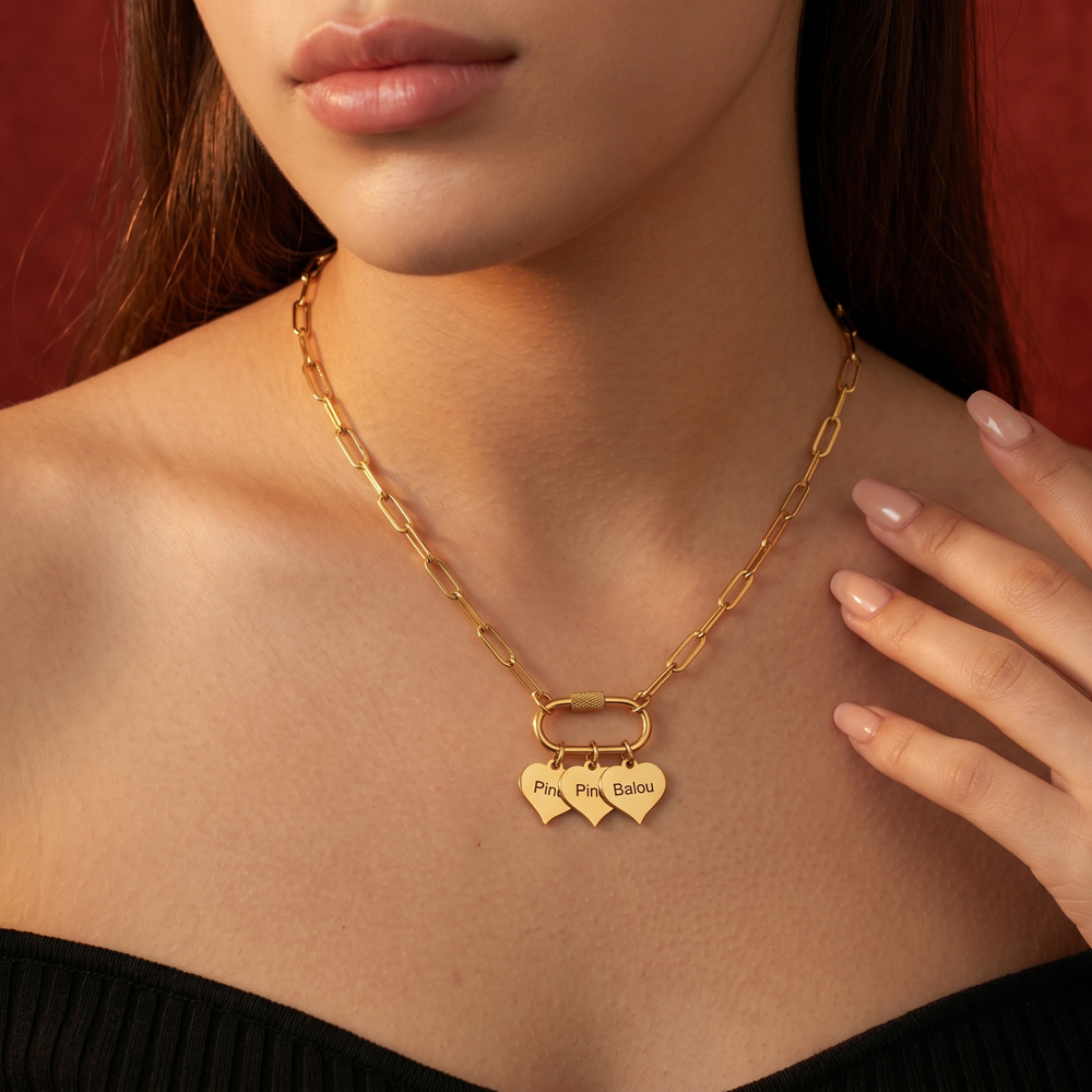 Personalized Multi-Heart Paperclip Chain Necklace