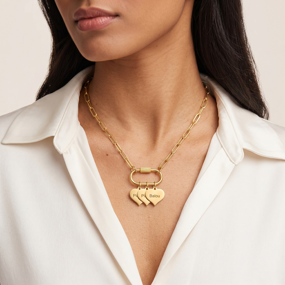 Personalized Multi-Heart Paperclip Chain Necklace