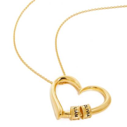 Charming Heart Necklace with Engraved Beads