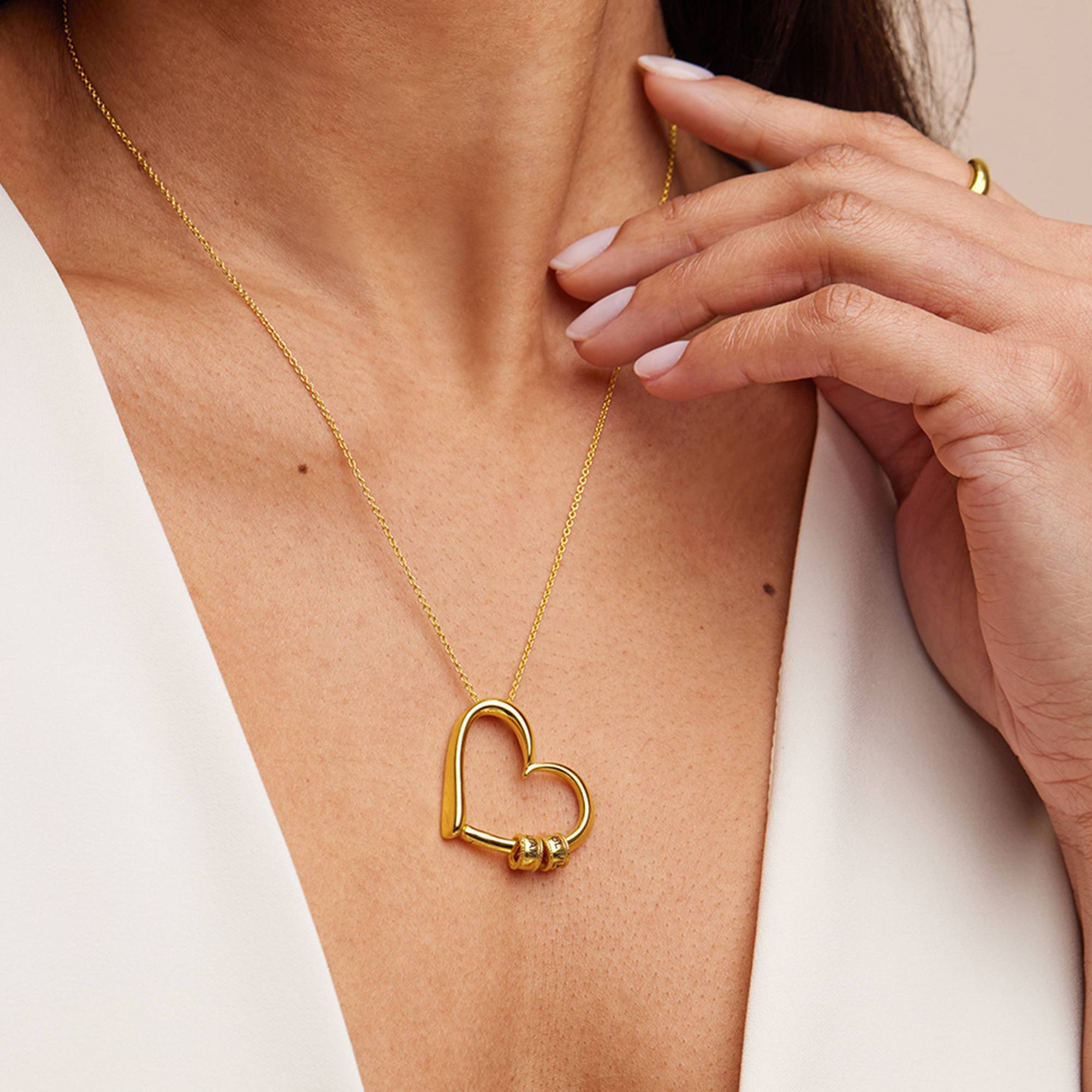 Charming Heart Necklace with Engraved Beads
