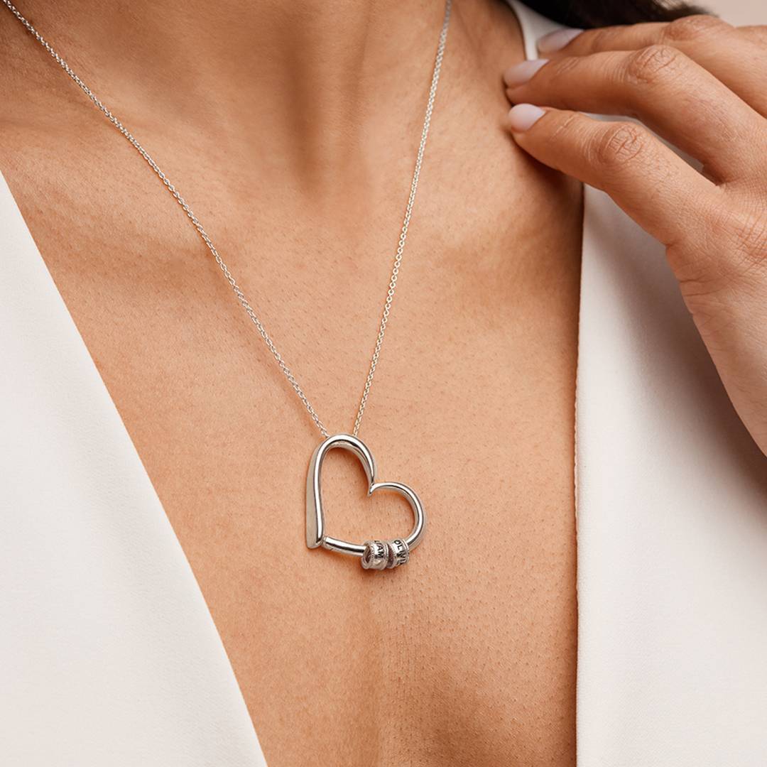 Charming Heart Necklace with Engraved Beads