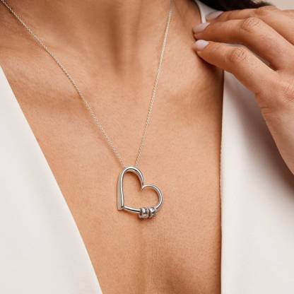 Charming Heart Necklace with Engraved Beads