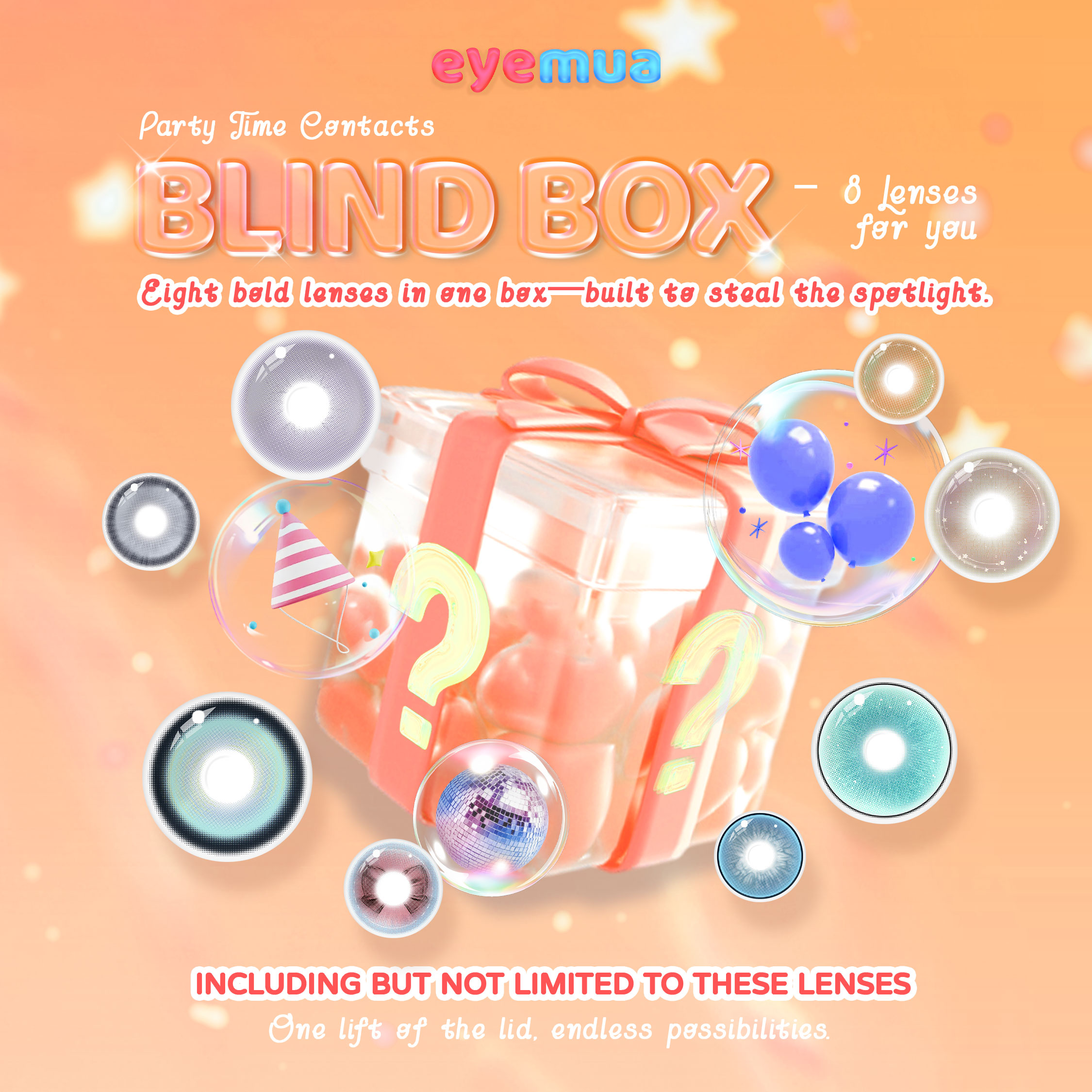 Eyemua Party Look Contacts Blind Box – 8 Pairs, 1 Year