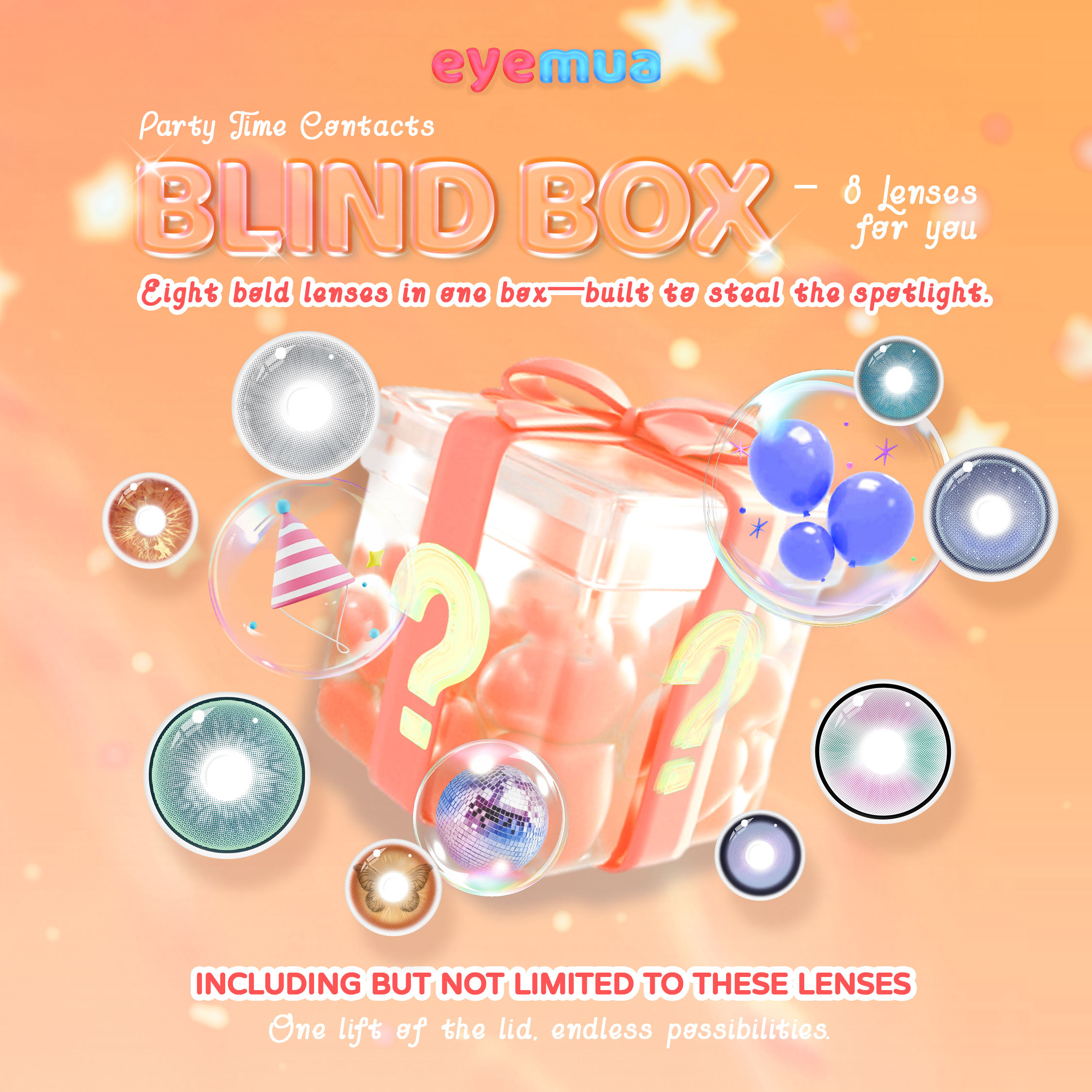 Eyemua Party Look Contacts Blind Box – 8 Pairs, 1 Year