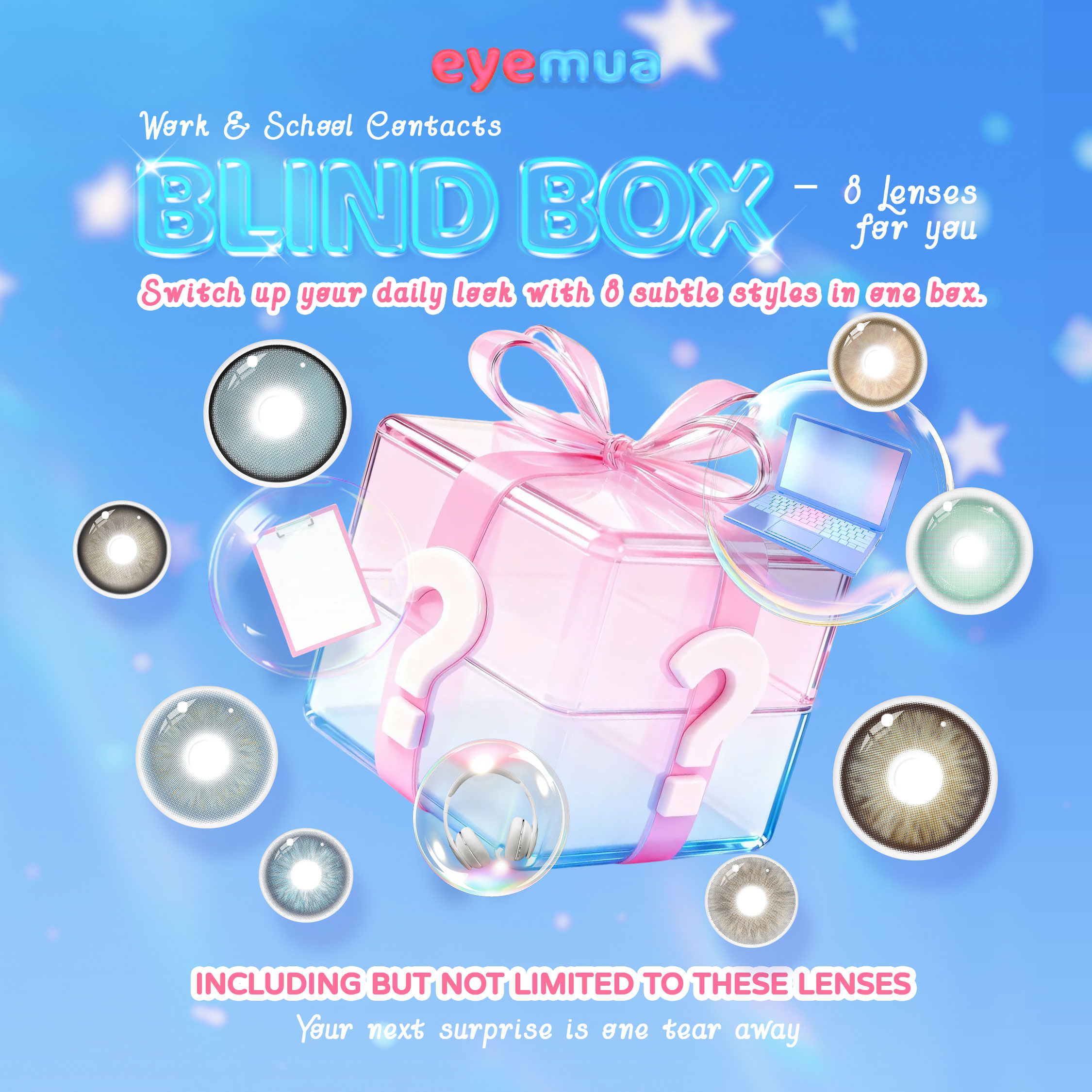 Eyemua Work & School Contacts Blind Box | 8 Pairs