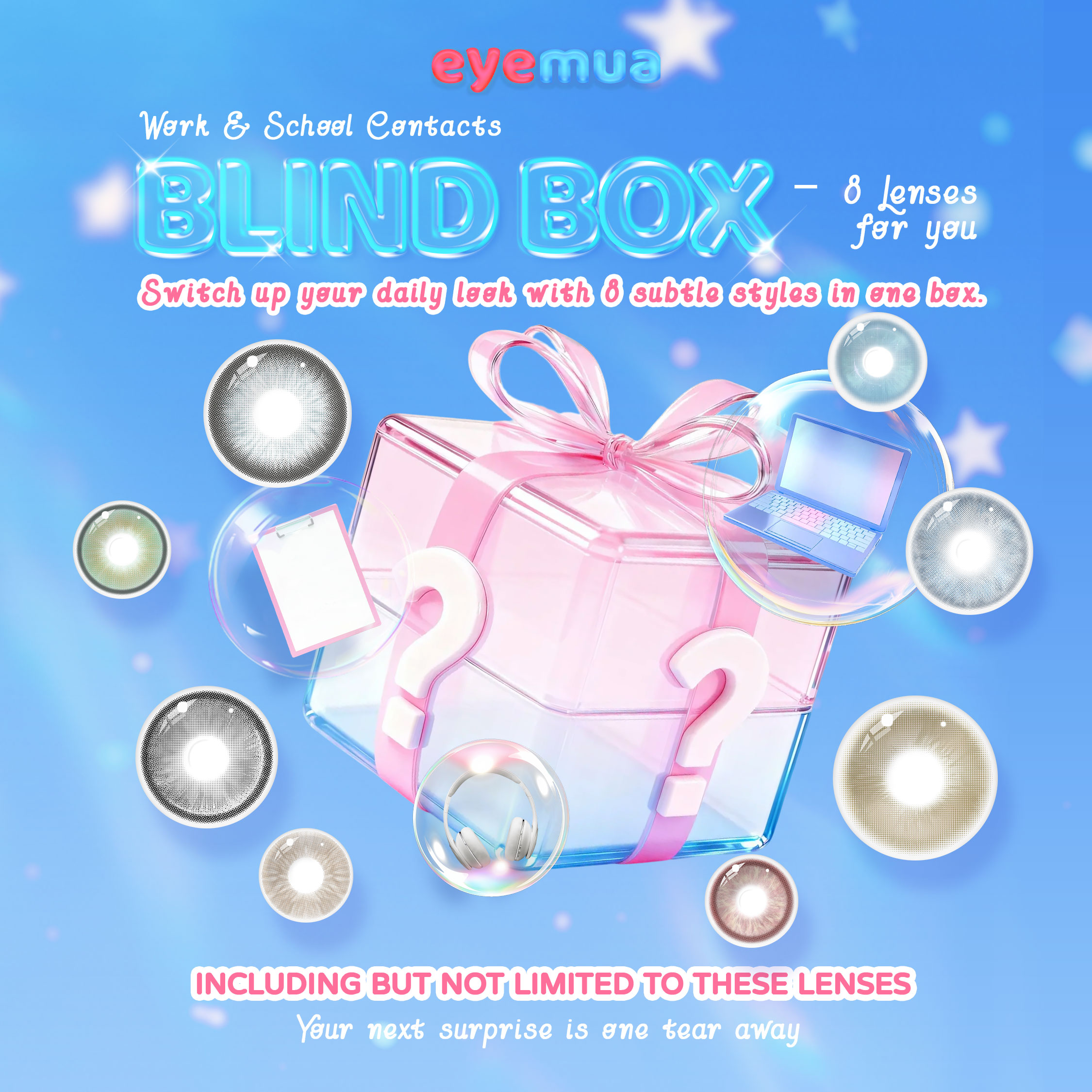 Eyemua Work & School Contacts Blind Box | 8 Pairs