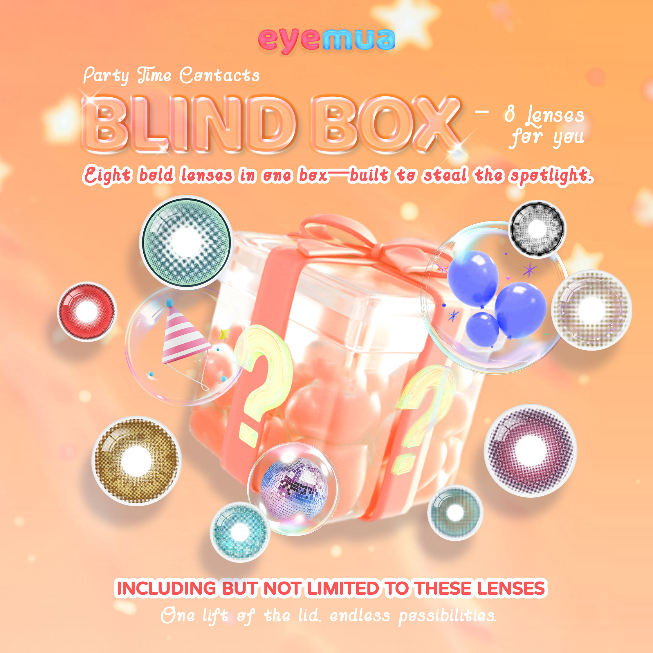 Eyemua Party Look Contacts Blind Box – 8 Pairs, 1 Year
