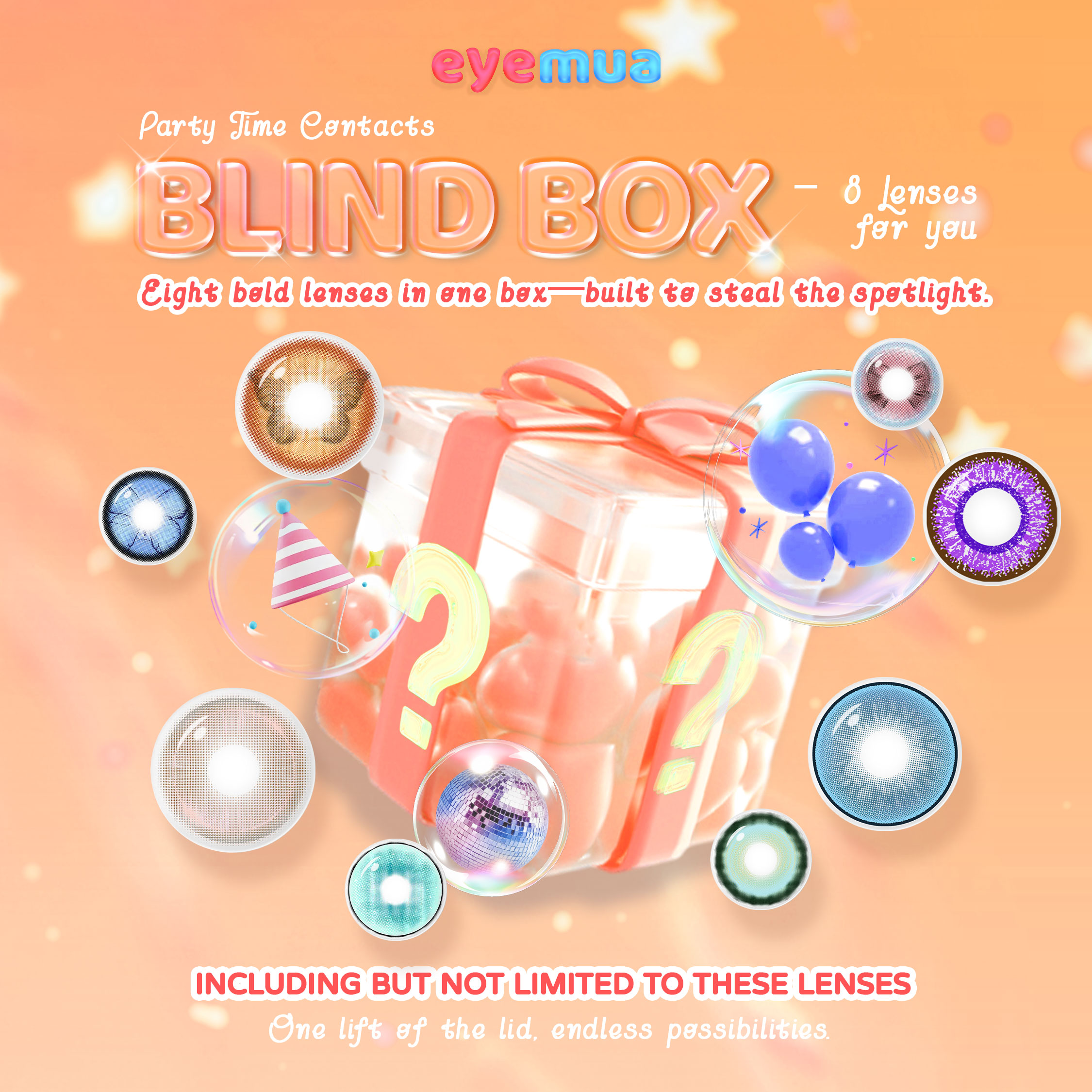 Eyemua Party Look Contacts Blind Box – 8 Pairs, 1 Year