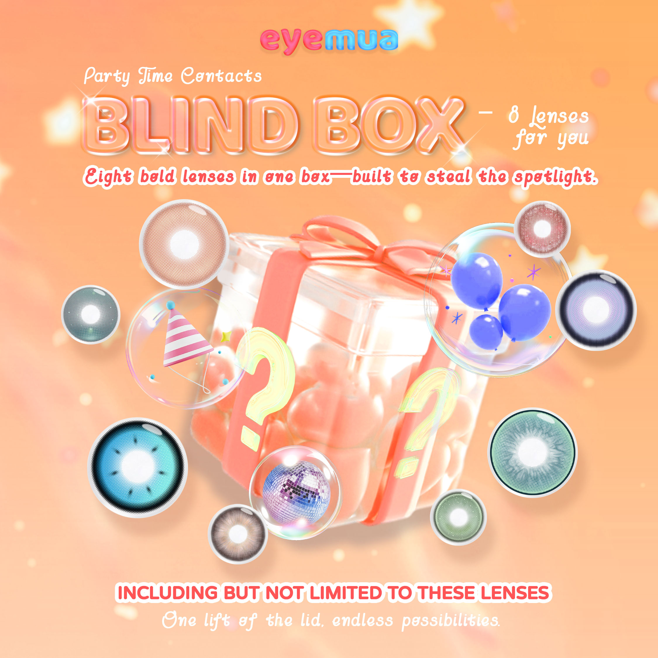Eyemua Party Look Contacts Blind Box – 8 Pairs, 1 Year