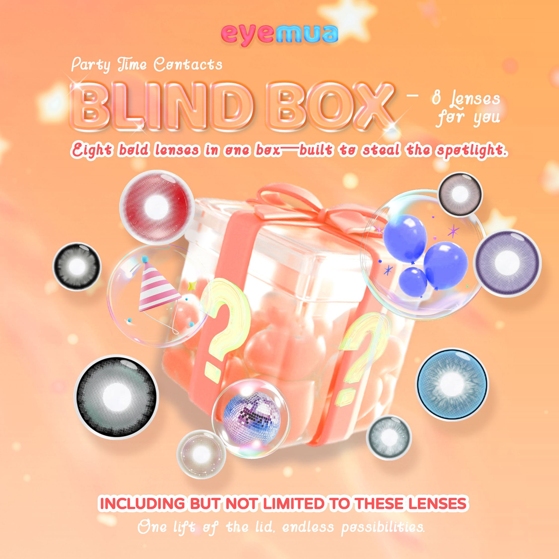 Eyemua Party Look Contacts Blind Box – 8 Pairs, 1 Year