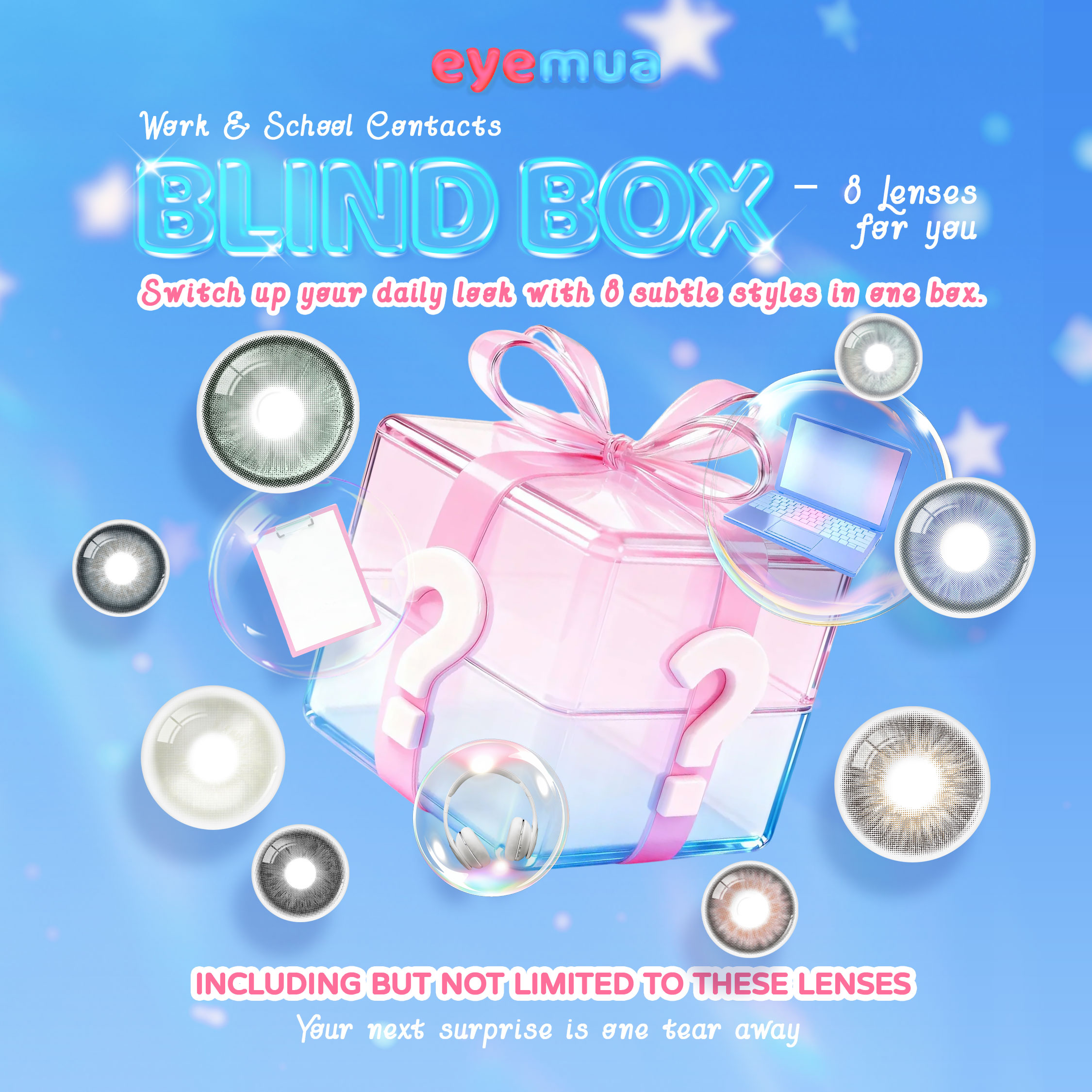 Eyemua Work & School Contacts Blind Box | 8 Pairs