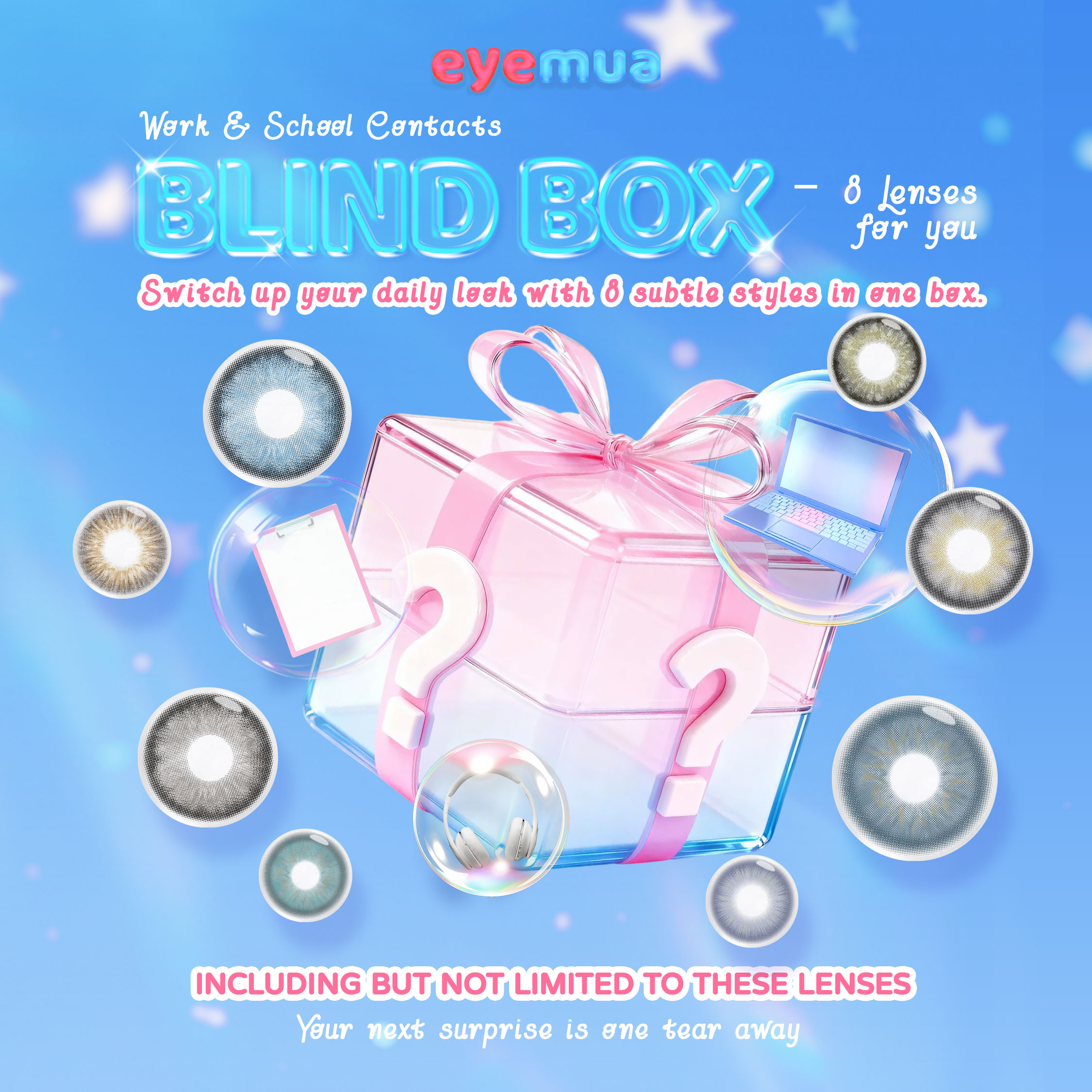 Eyemua Work & School Contacts Blind Box | 8 Pairs