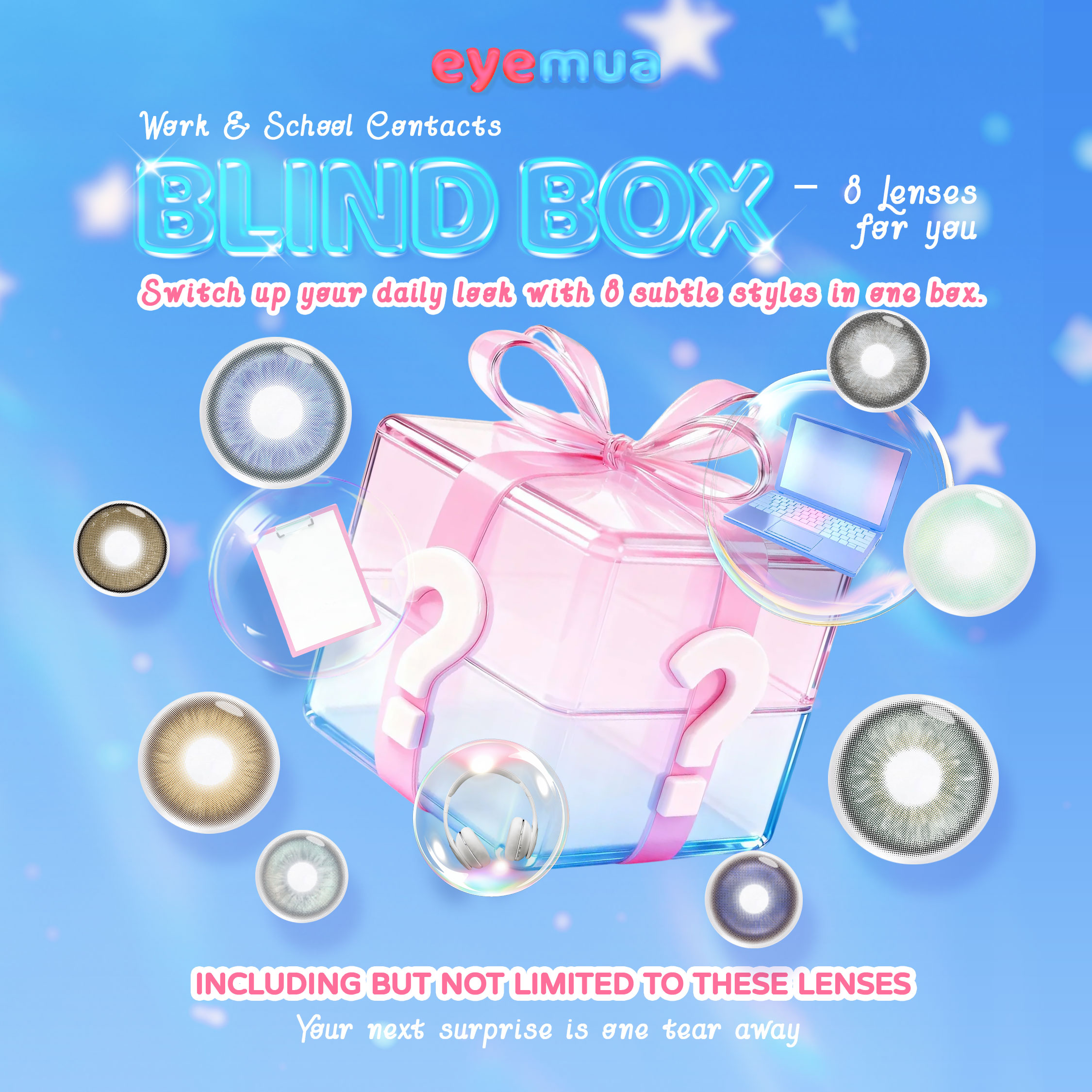 Eyemua Work & School Contacts Blind Box | 8 Pairs