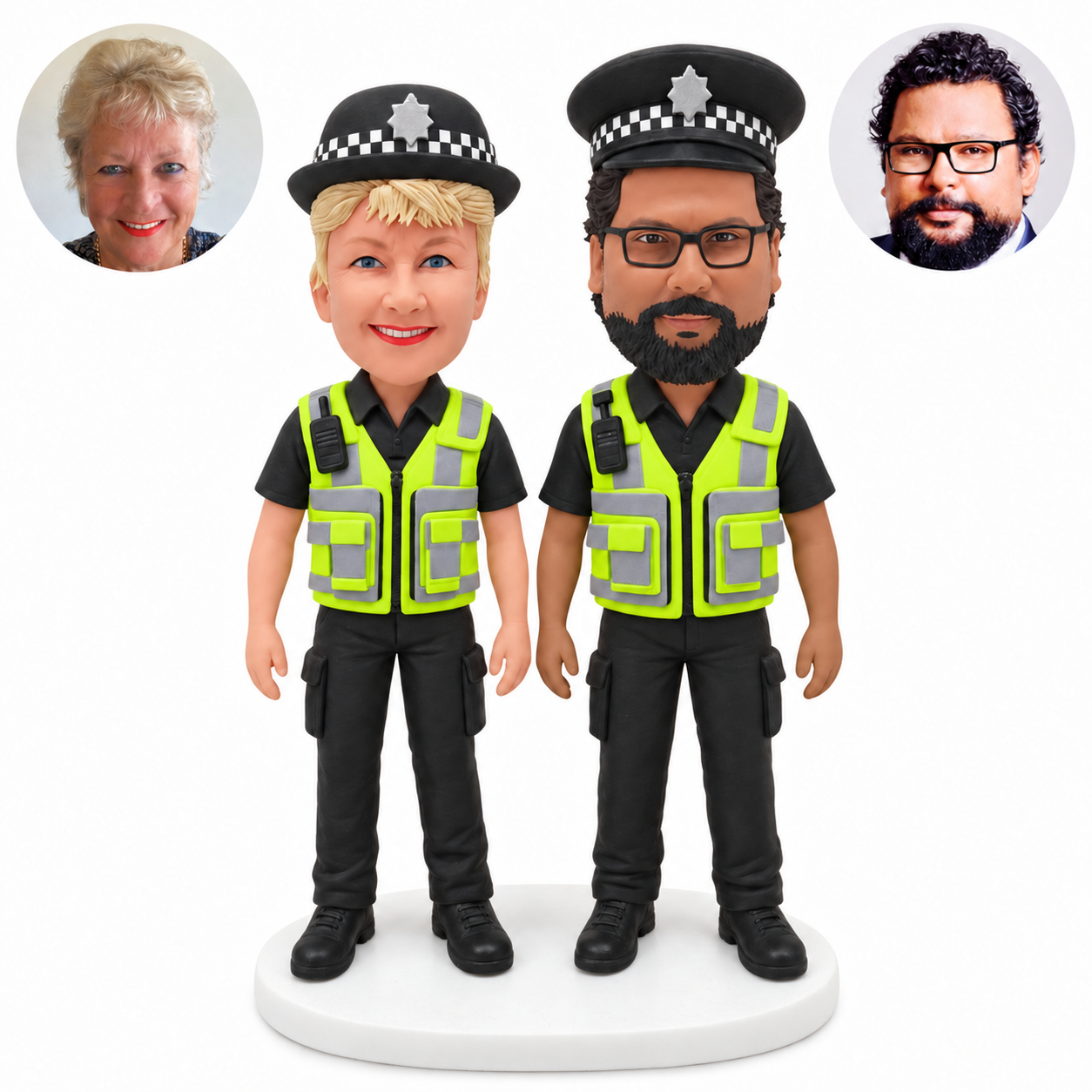 custom bobblehead figures police couple in reflective vests standing together